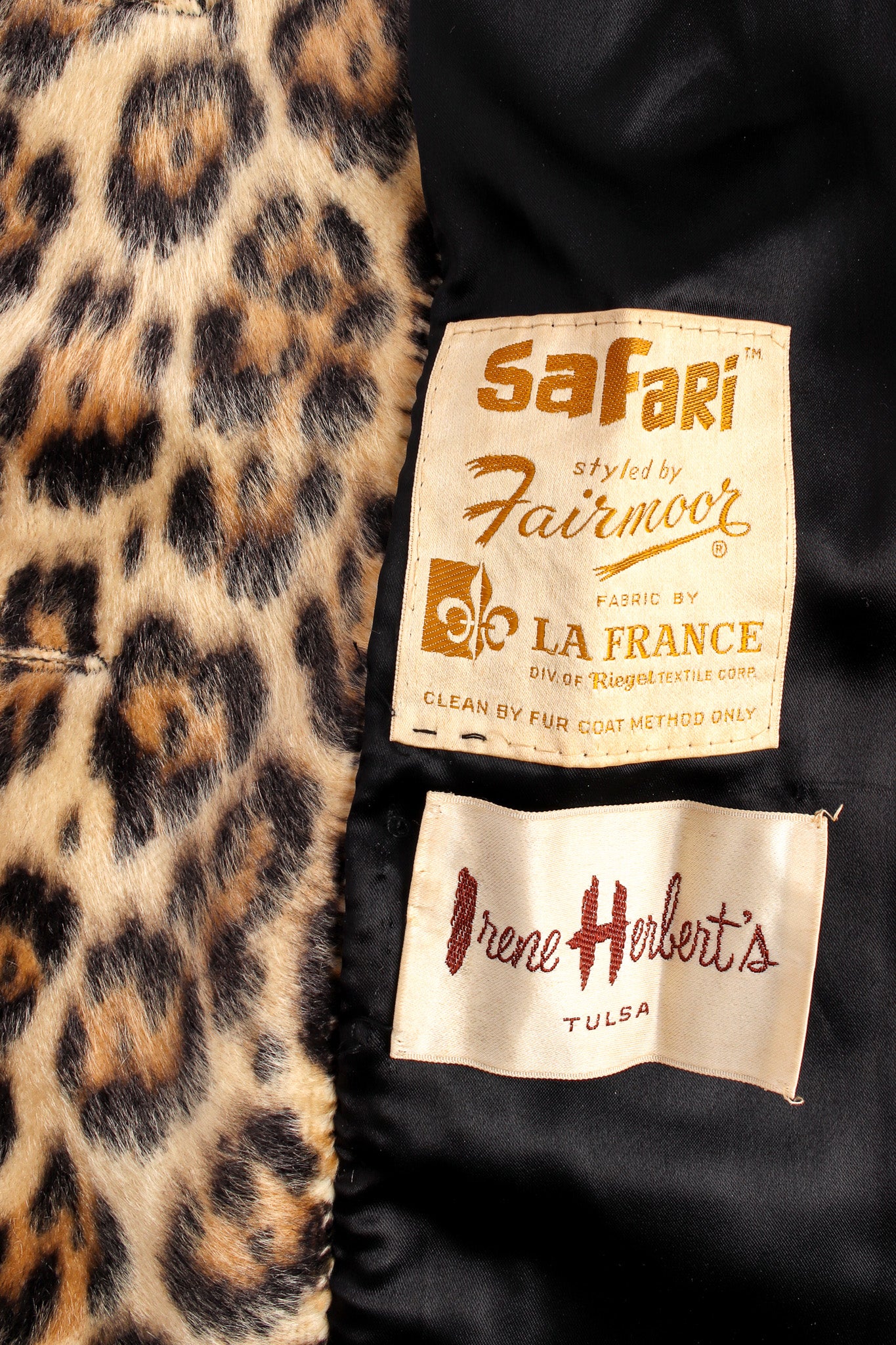 Vintage Irene Herbert for Safari Fairmoor Leopard Print Fur Coat tags @ Recess LA