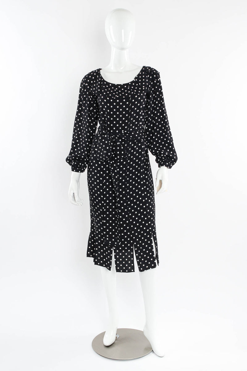 Vintage Saint Laurent 1981 S/S Polka Dot Carwash Pleat Dress mannequin front tied @ Recess Los Angeles