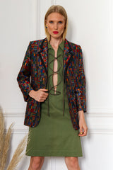 Model Miranda in Vintage Hermés Mosaic Patchwork Silk Blazer @ Recess Los Angeles