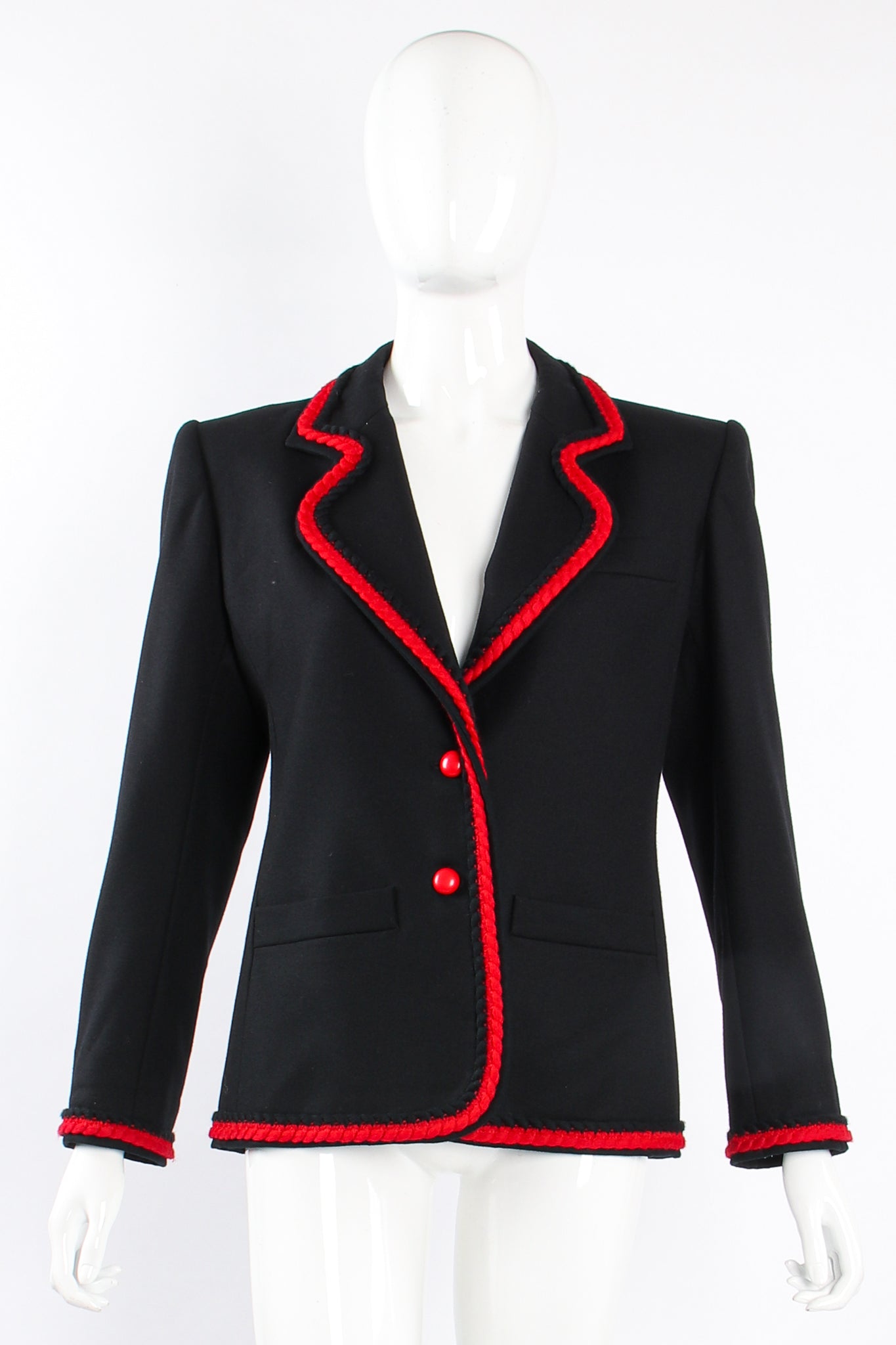 Vintage YSL Yves Saint Laurent Braided Yarn Tipped Blazer on Mannequin front at Recess Los Angeles