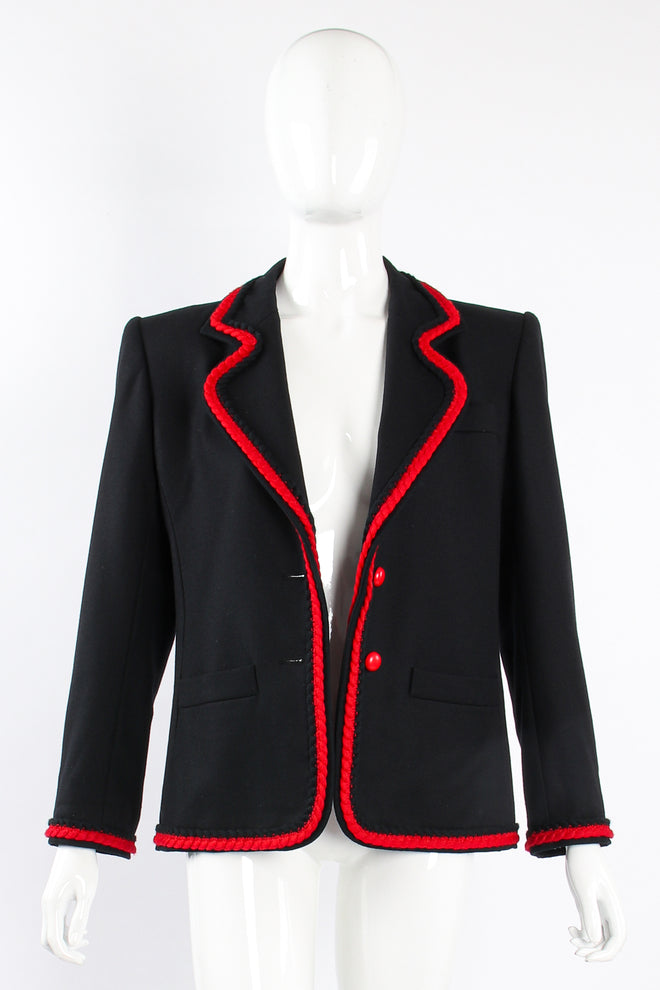 Vintage YSL Yves Saint Laurent Braided Yarn Tipped Blazer on Mannequin open at Recess Los Angeles