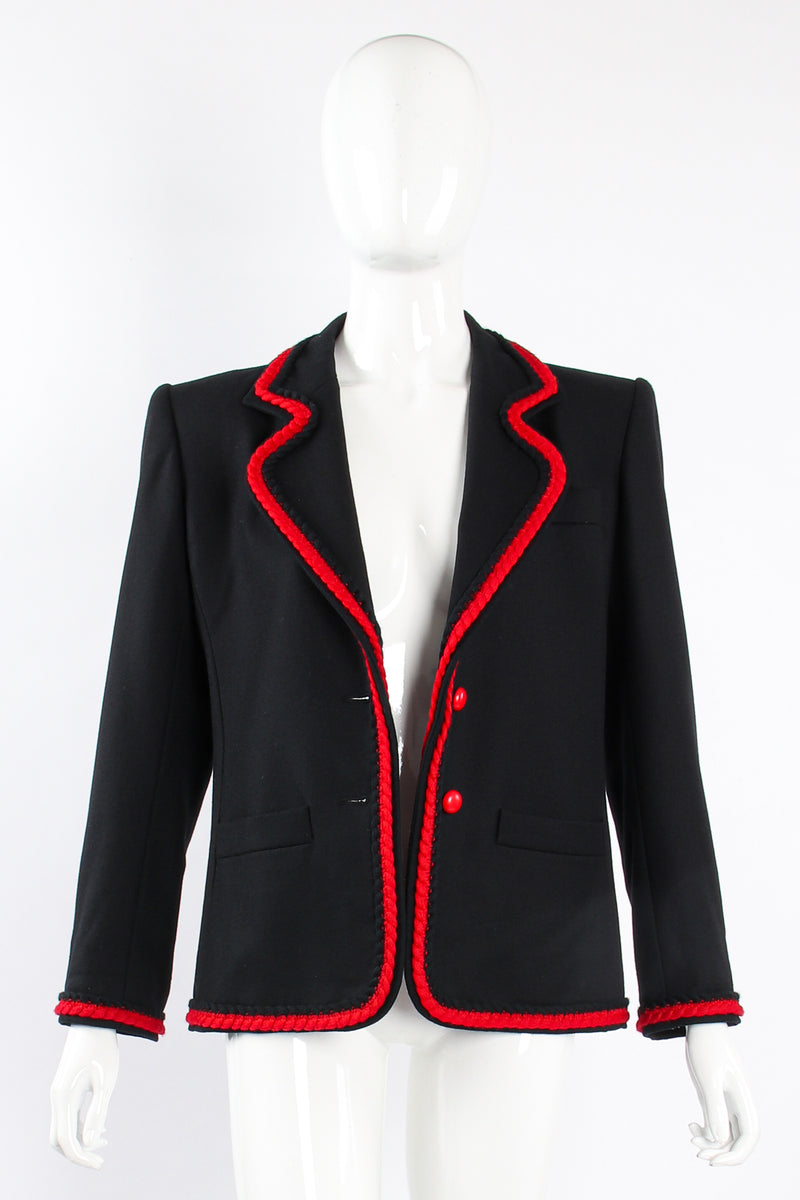 Vintage YSL Yves Saint Laurent Braided Yarn Tipped Blazer on Mannequin open at Recess Los Angeles
