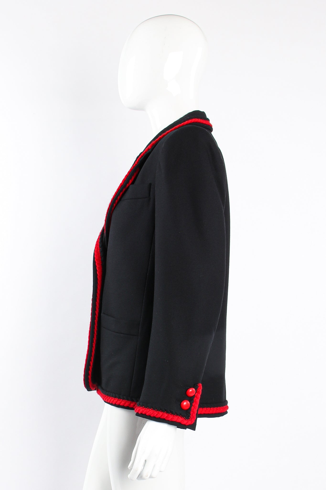 Vintage YSL Yves Saint Laurent Braided Yarn Tipped Blazer on Mannequin side at Recess Los Angeles