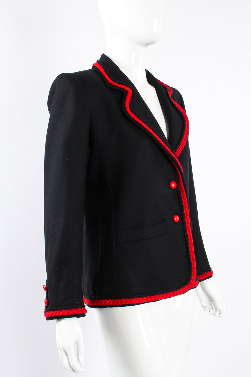 Vintage YSL Yves Saint Laurent Braided Yarn Tipped Blazer on Mannequin angle at Recess Los Angeles