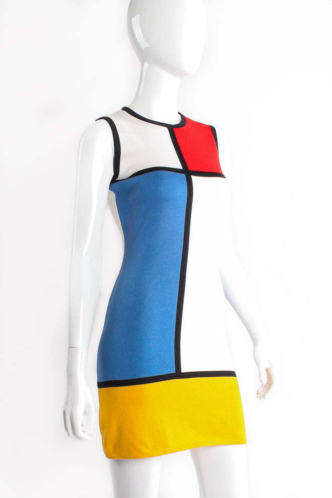 Vintage Yves Saint Laurent Iconic Mondrian Knit Sheath Dress on Mannequin crop at Recess Los Angeles