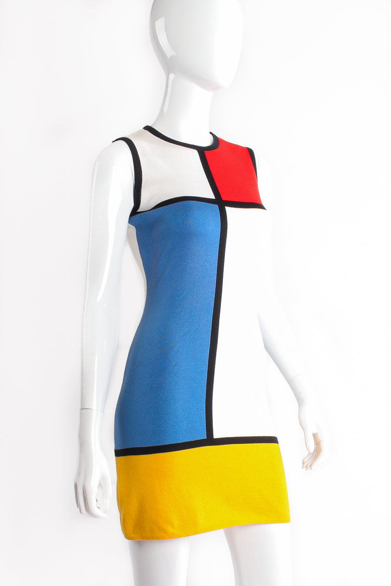 Vintage Yves Saint Laurent Iconic Mondrian Knit Sheath Dress on Mannequin crop at Recess Los Angeles