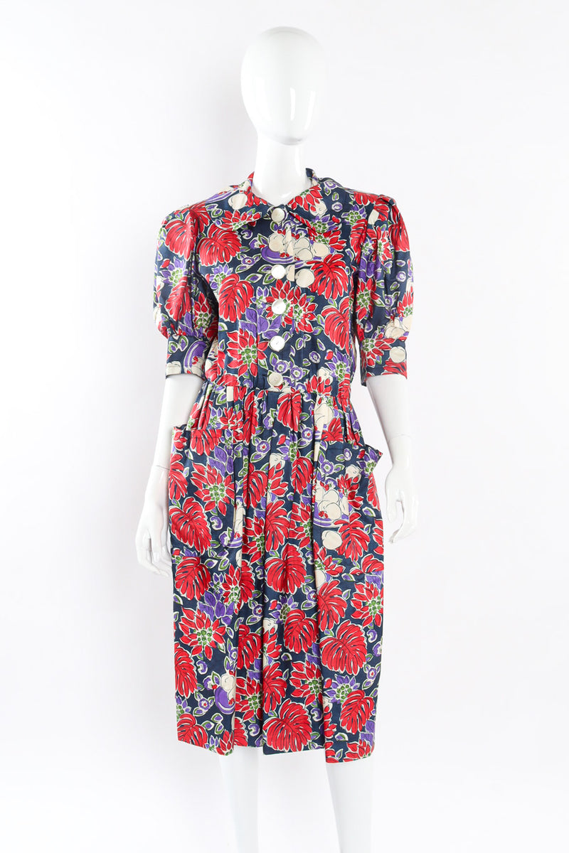 Multi-printed midi length dress by Yves Saint Laurent Front View @recessla