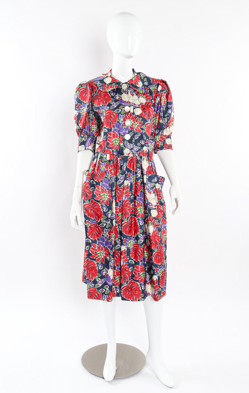 Multi-printed midi length dress by Yves Saint Laurent Front View @recessla