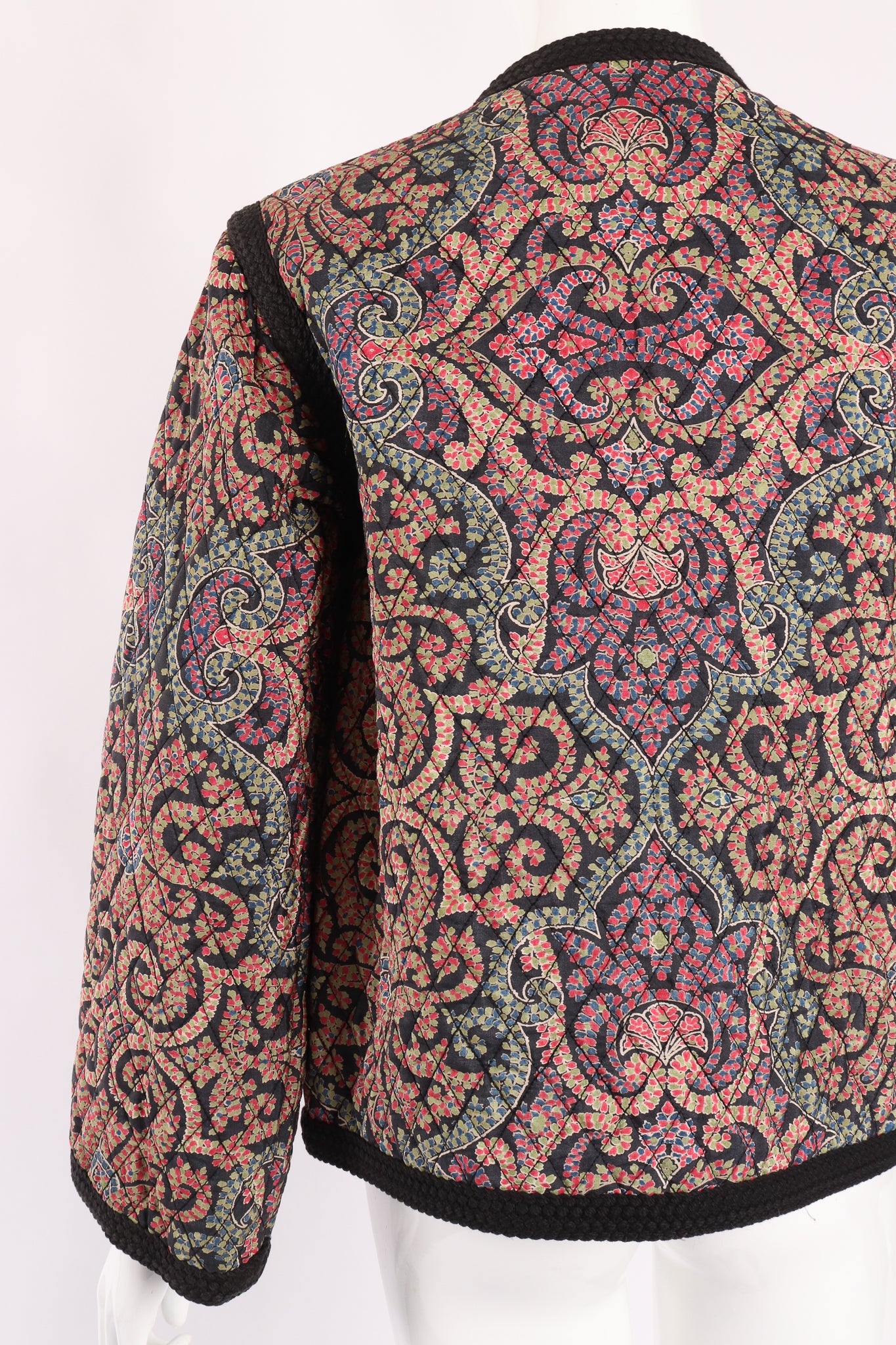 Vintage Yves Saint Laurent YSL Quilted Silk Flourish Jacket back crop on Mannequin crop at Recess