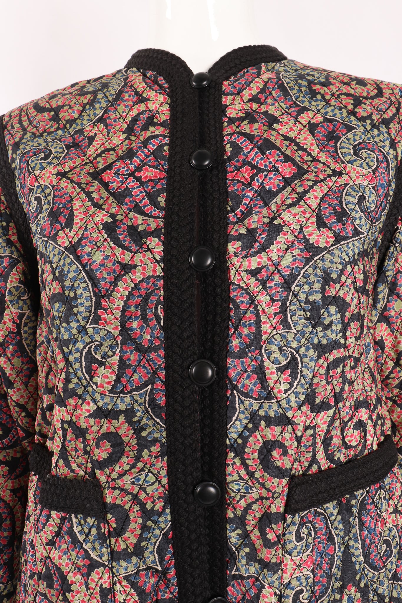 Vintage Yves Saint Laurent YSL Quilted Silk Flourish Jacket on Mannequin crop at Recess LA