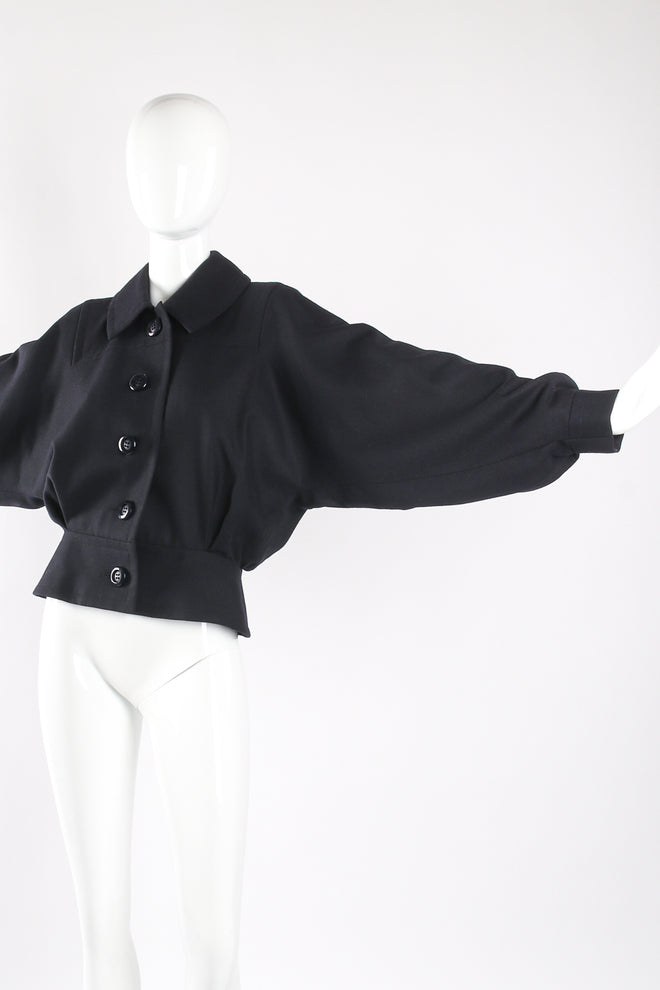 Batwing Uniform Peplum Jacket & Skirt Set sleeve on mannequin at Recess LA