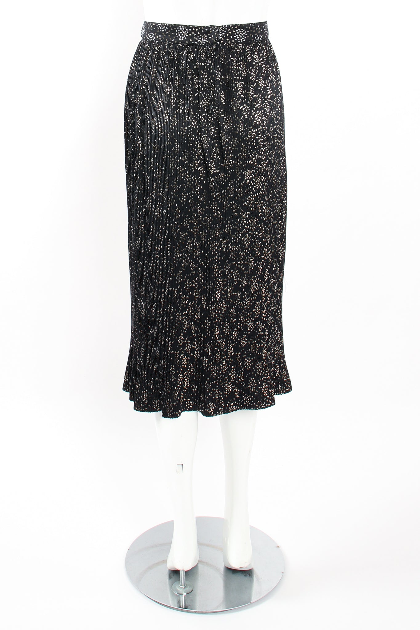 Vintage YSL Yves Saint Laurent Gold Lamé Dot Blouse & Skirt Set Skirt Mannequin back at Recess LA