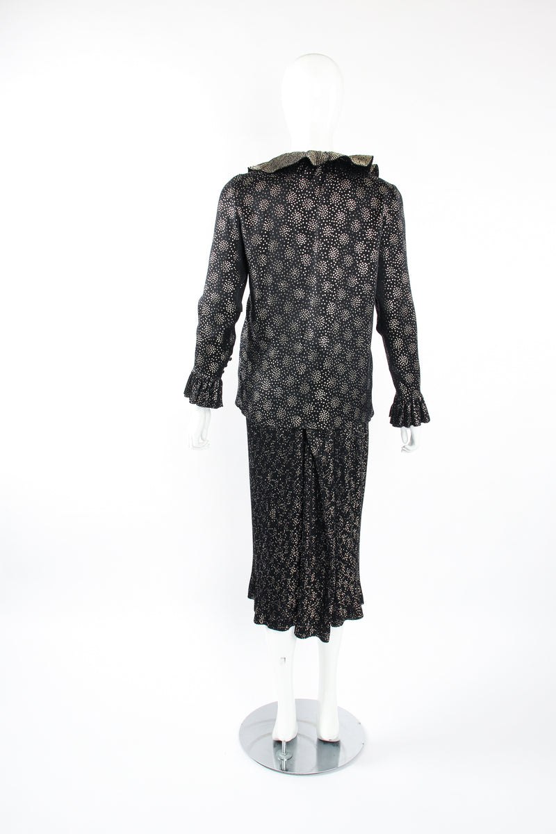 Vintage YSL Yves Saint Laurent Gold Lamé Dot Blouse & Skirt Set on Mannequin back at Recess LA