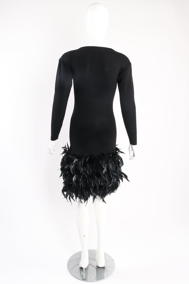 Vintage Yves Saint Laurent YSL Feather Trimmed Sweater Knit Dress on mannequin back at Recess Los Angeles