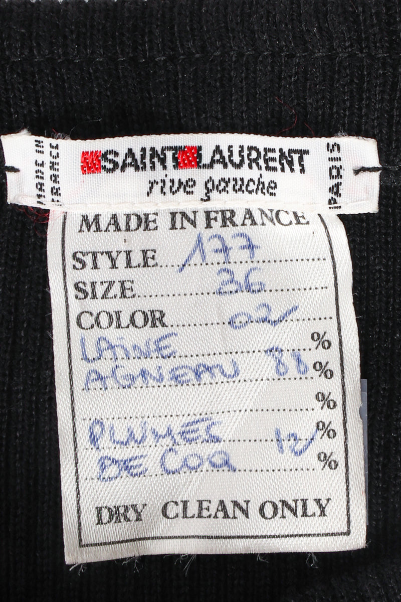 Vintage Yves Saint Laurent YSL Feather Trimmed Sweater Knit Dress label at Recess Los Angeles
