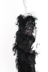 Vintage Yves Saint Laurent YSL Lace Feather Strapless Column Gown on Mannequin crop at Recess LA