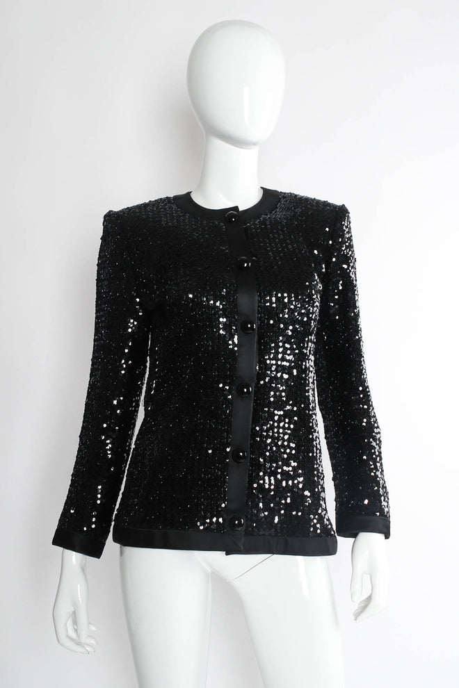 Vintage Saint Laurent 1980s Satin Sequin Jacket mannequin front @ Recess Los Angeles