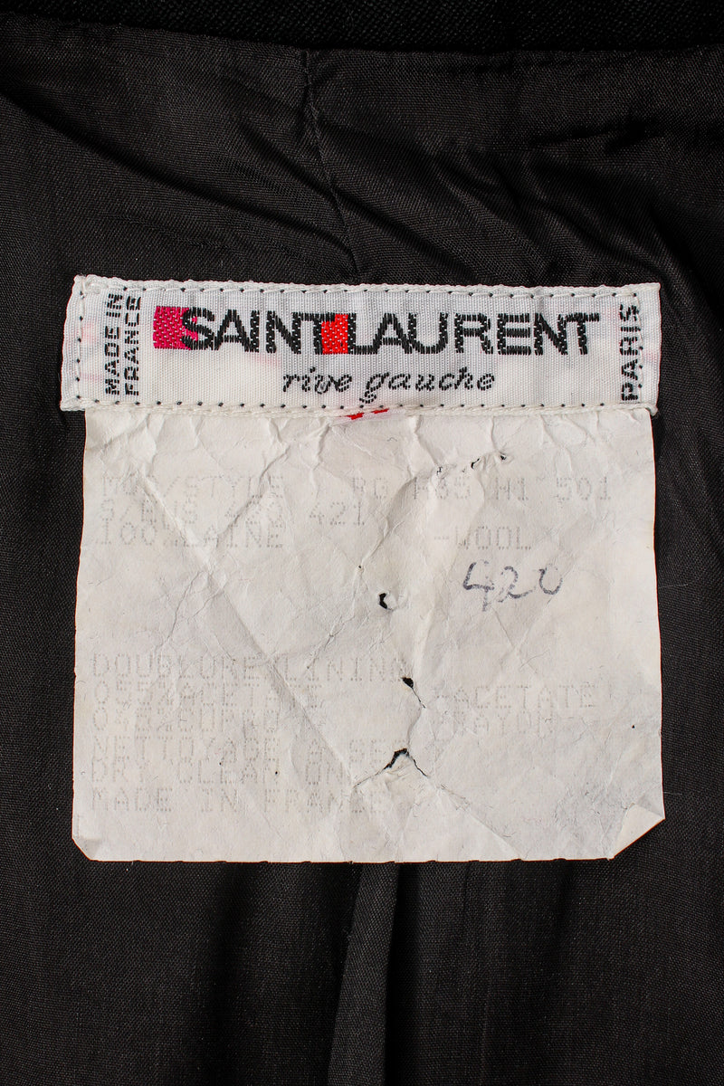 Vintage Yves Saint Laurent YSL Le Smoking Wide Lapel Blazer label at Recess LA