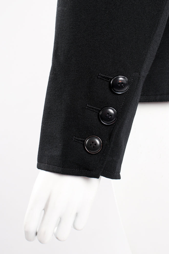 Vintage Yves Saint Laurent YSL Le Smoking Wide Lapel Blazer on Mannequin sleeve at Recess LA