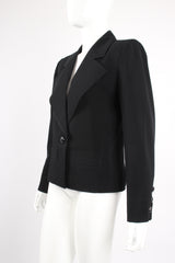 Vintage Yves Saint Laurent YSL Le Smoking Wide Lapel Blazer on Mannequin angle at Recess LA