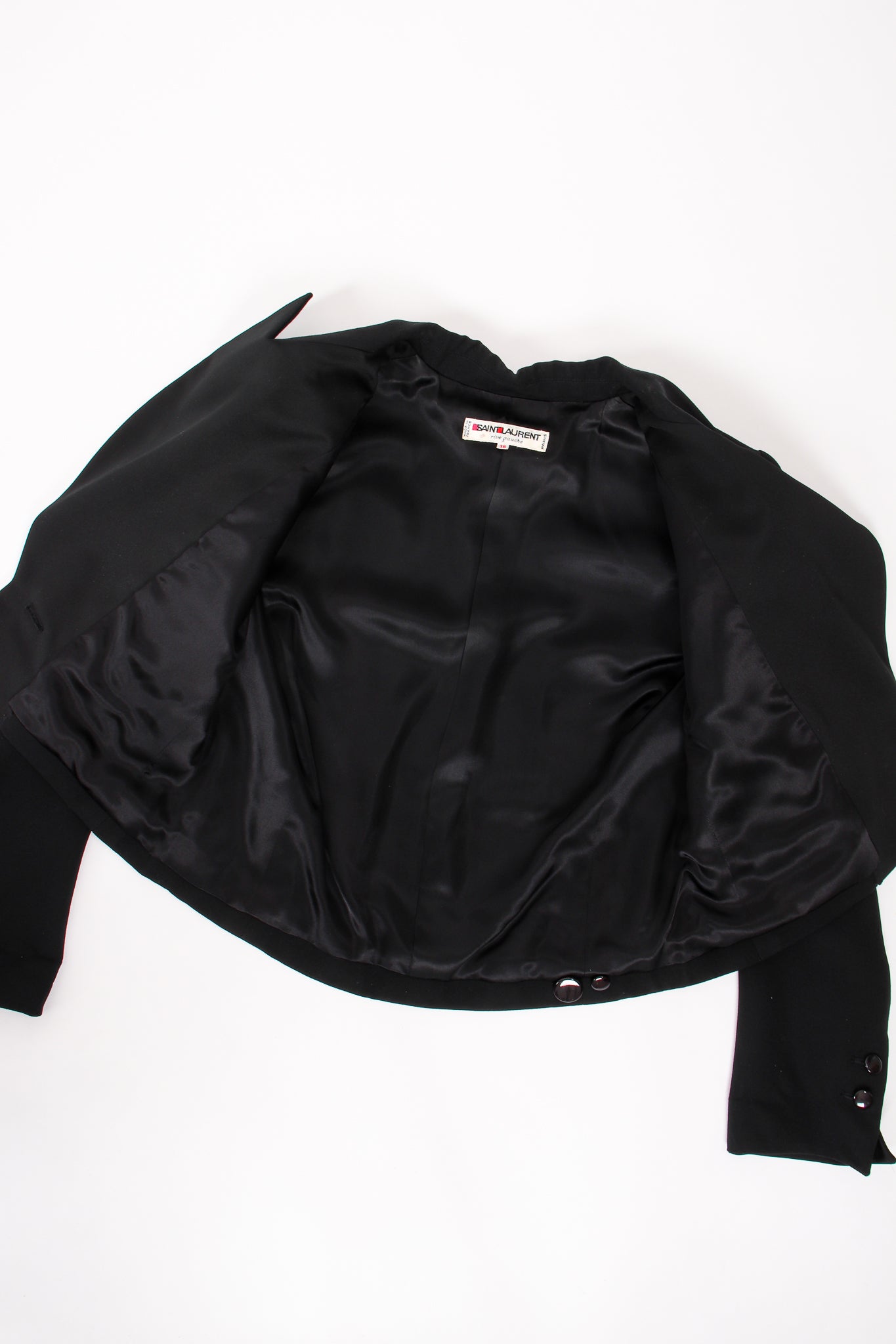Vintage Yves Saint Laurent YSL Cropped Tuxedo Jacket flat at Recess Los Angeles