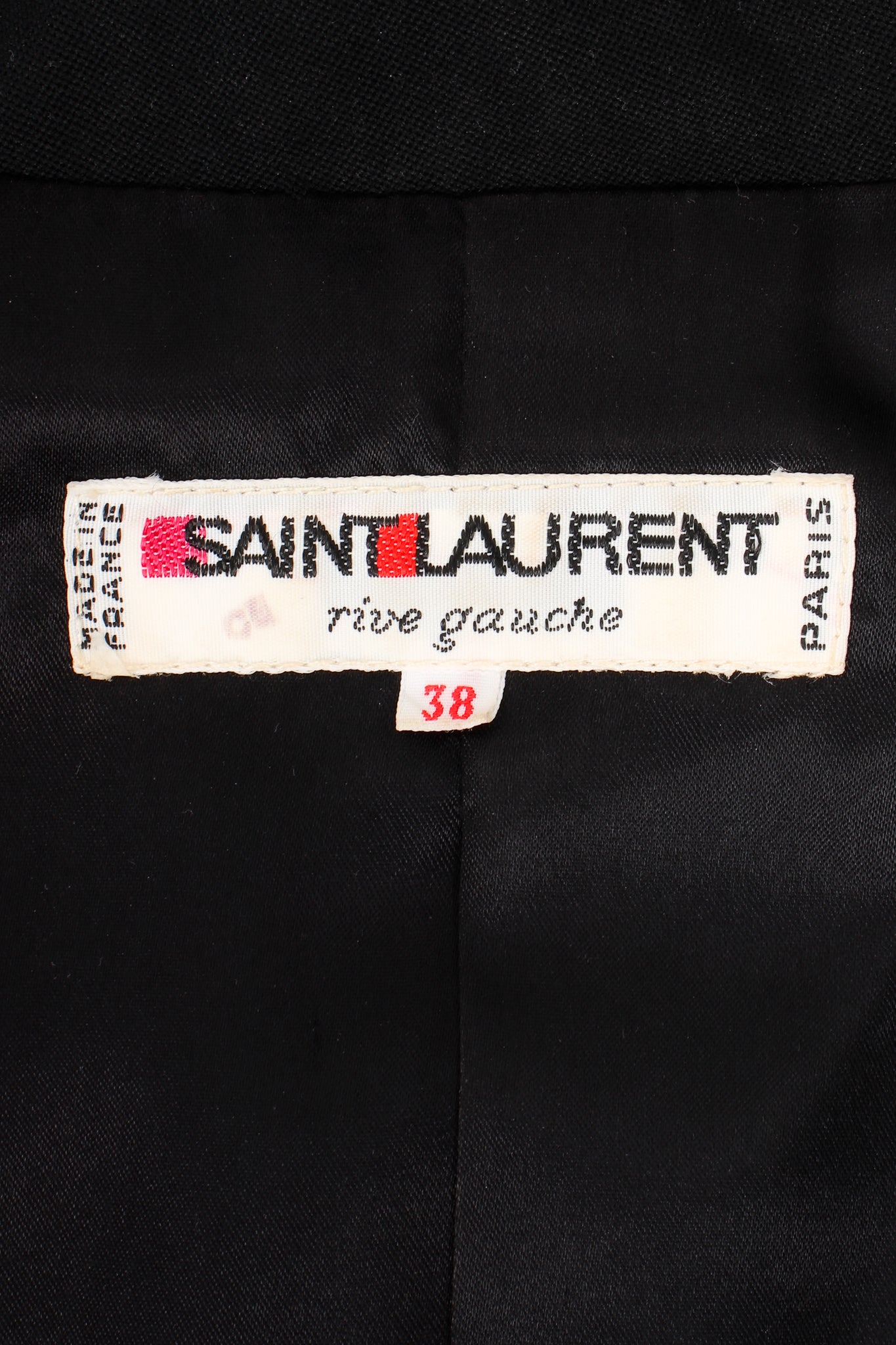 Vintage Yves Saint Laurent YSL Cropped Tuxedo Jacket label at Recess Los Angeles