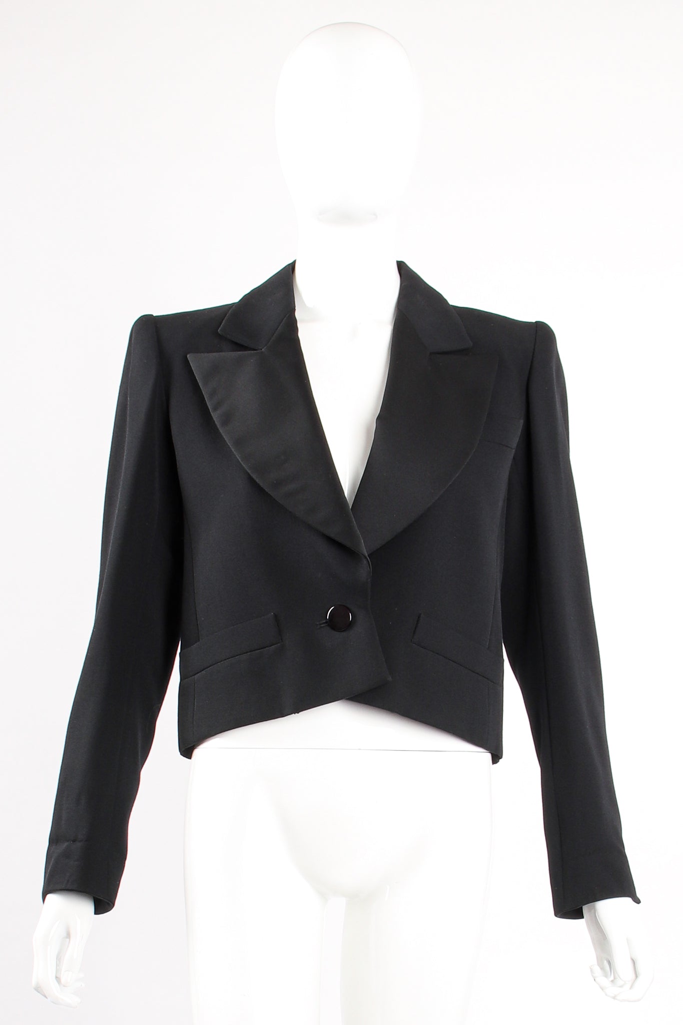 Vintage Yves Saint Laurent YSL Cropped Tuxedo Jacket on Mannequin front at Recess Los Angeles
