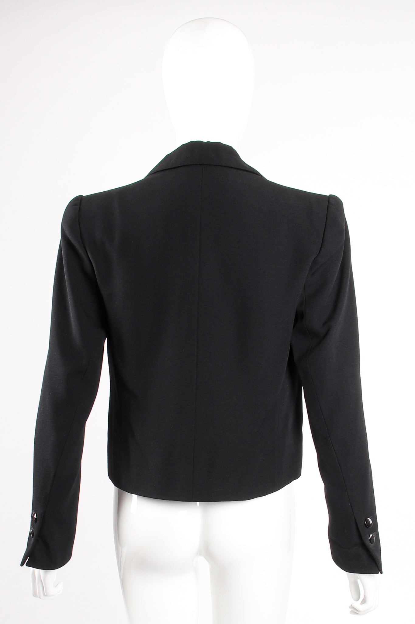 Vintage Yves Saint Laurent YSL Cropped Tuxedo Jacket on Mannequin back at Recess Los Angeles