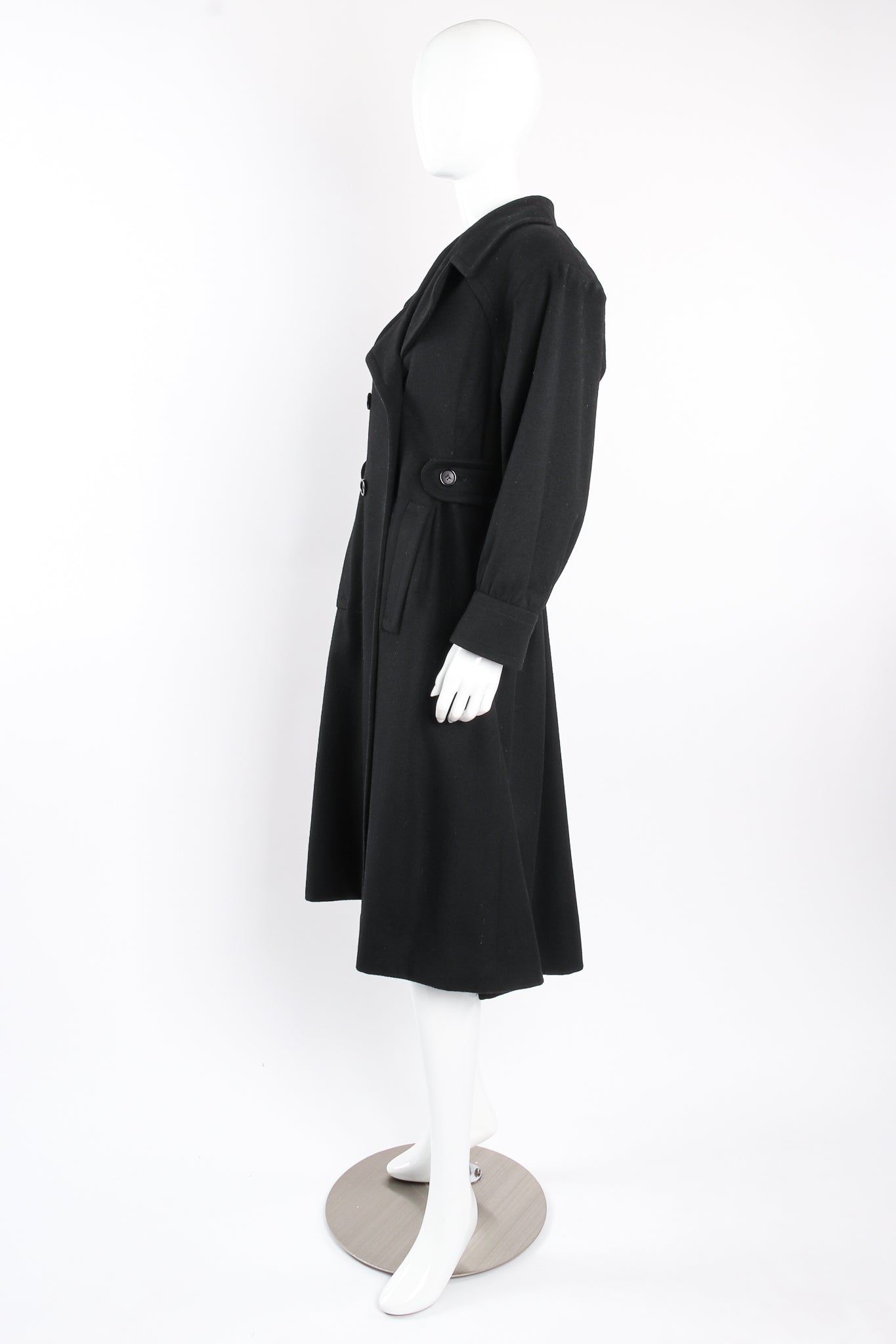 Vintage Yves Saint Laurent YSL Wool Princess Peacoat on mannequin side at Recess Los Angeles