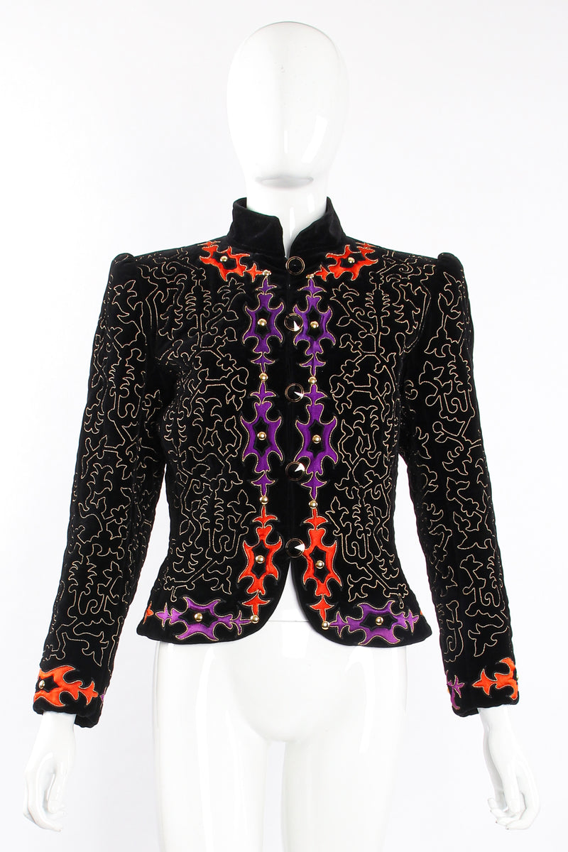 Vintage YSL Yves Saint Laurent Velvet Embroidered Jacket on Mannequin front @ Recess LA