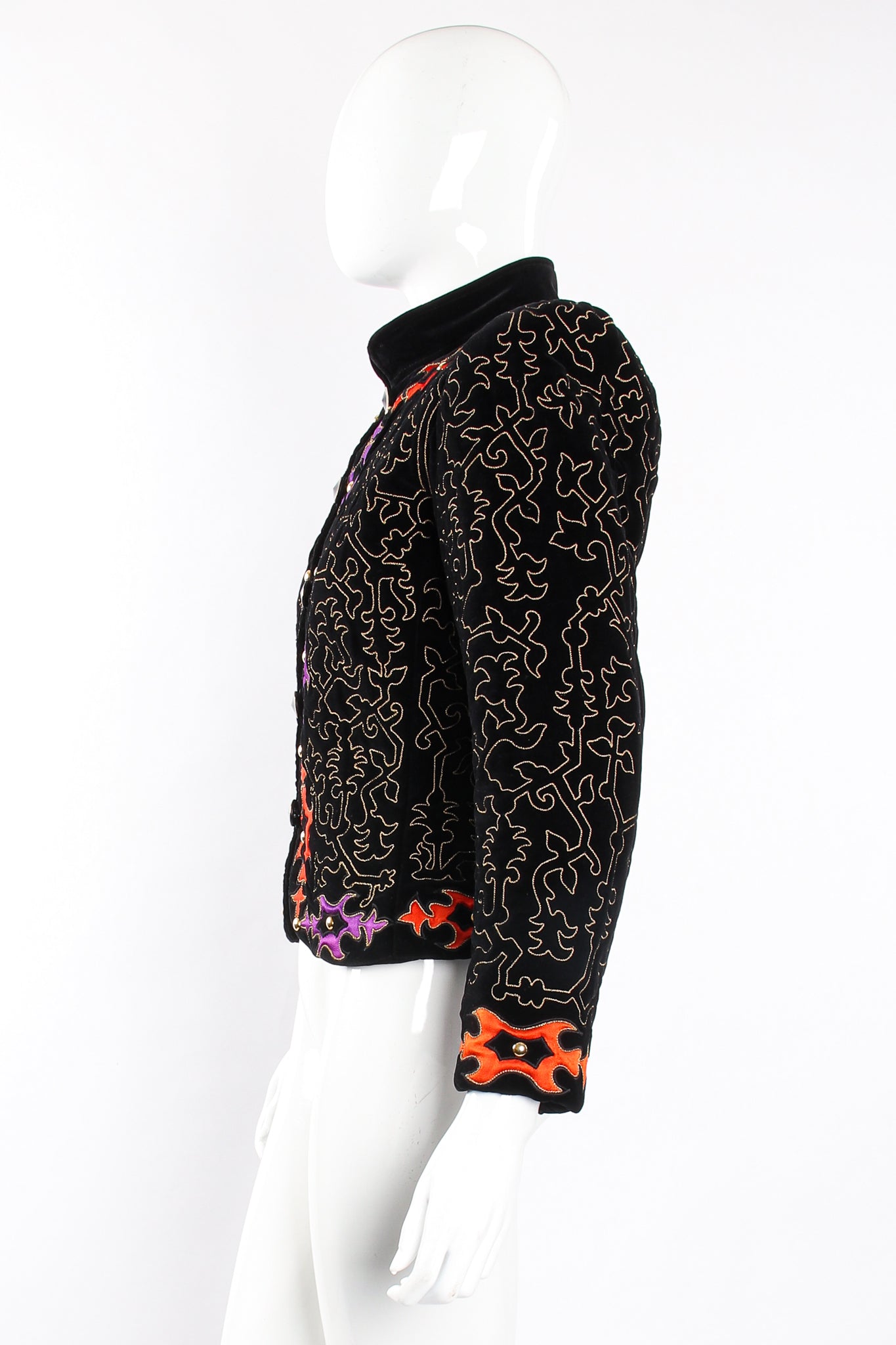 Vintage YSL Yves Saint Laurent Velvet Embroidered Jacket on Mannequin side @ Recess LA