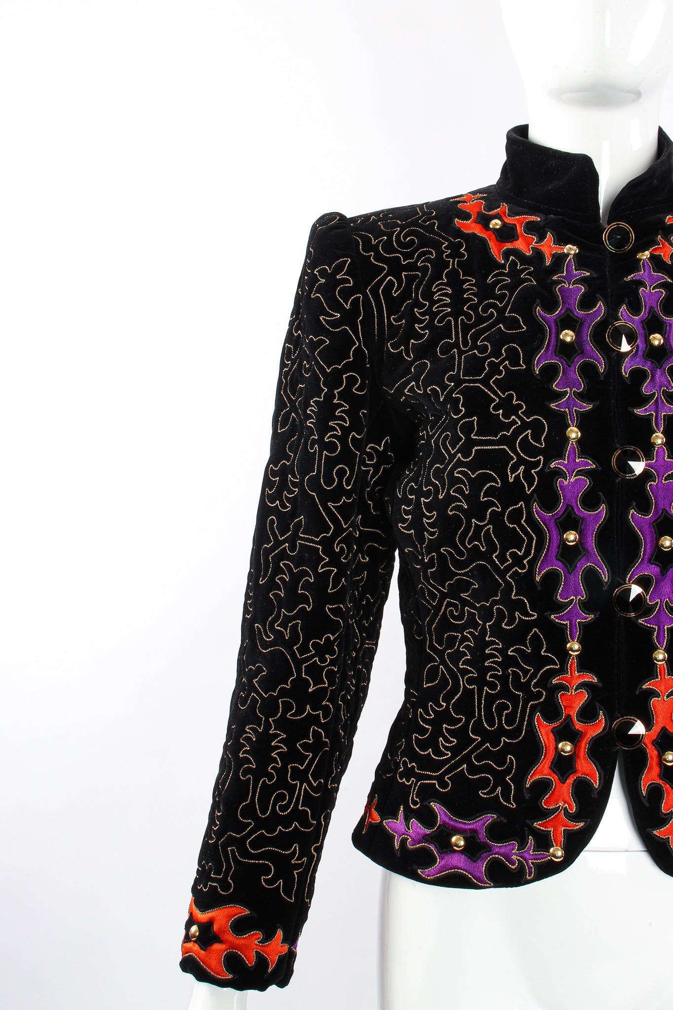 Vintage YSL Yves Saint Laurent Velvet Embroidered Jacket on Mannequin shoulder @ Recess LA