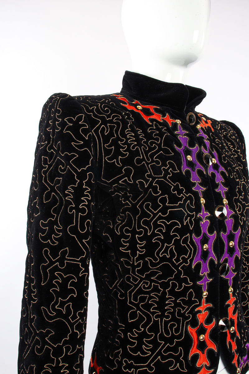Vintage YSL Yves Saint Laurent Velvet Embroidered Jacket on Mannequin shoulder @ Recess LA