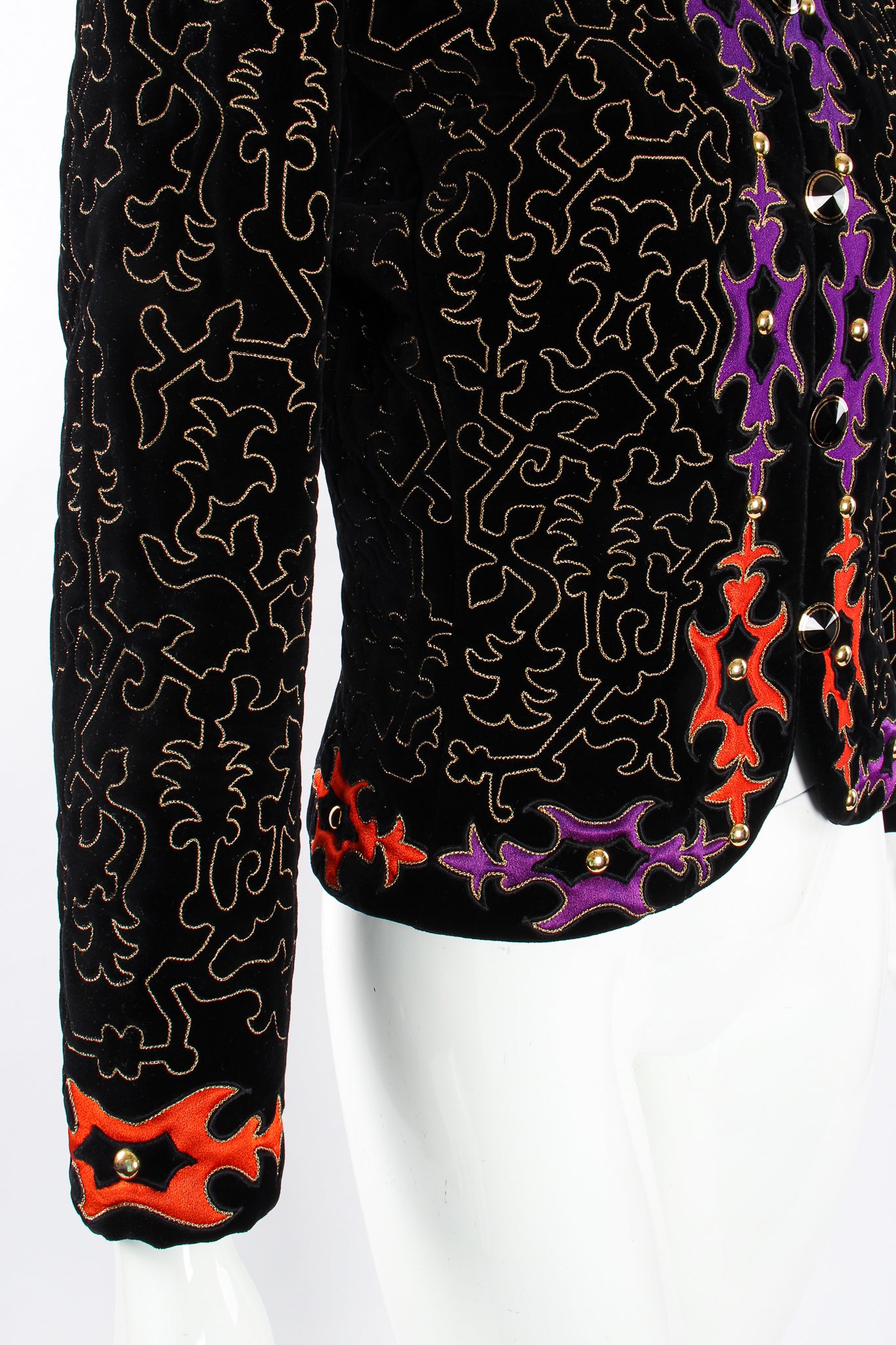 Vintage YSL Yves Saint Laurent Velvet Embroidered Jacket on Mannequin hem sleeve @ Recess LA