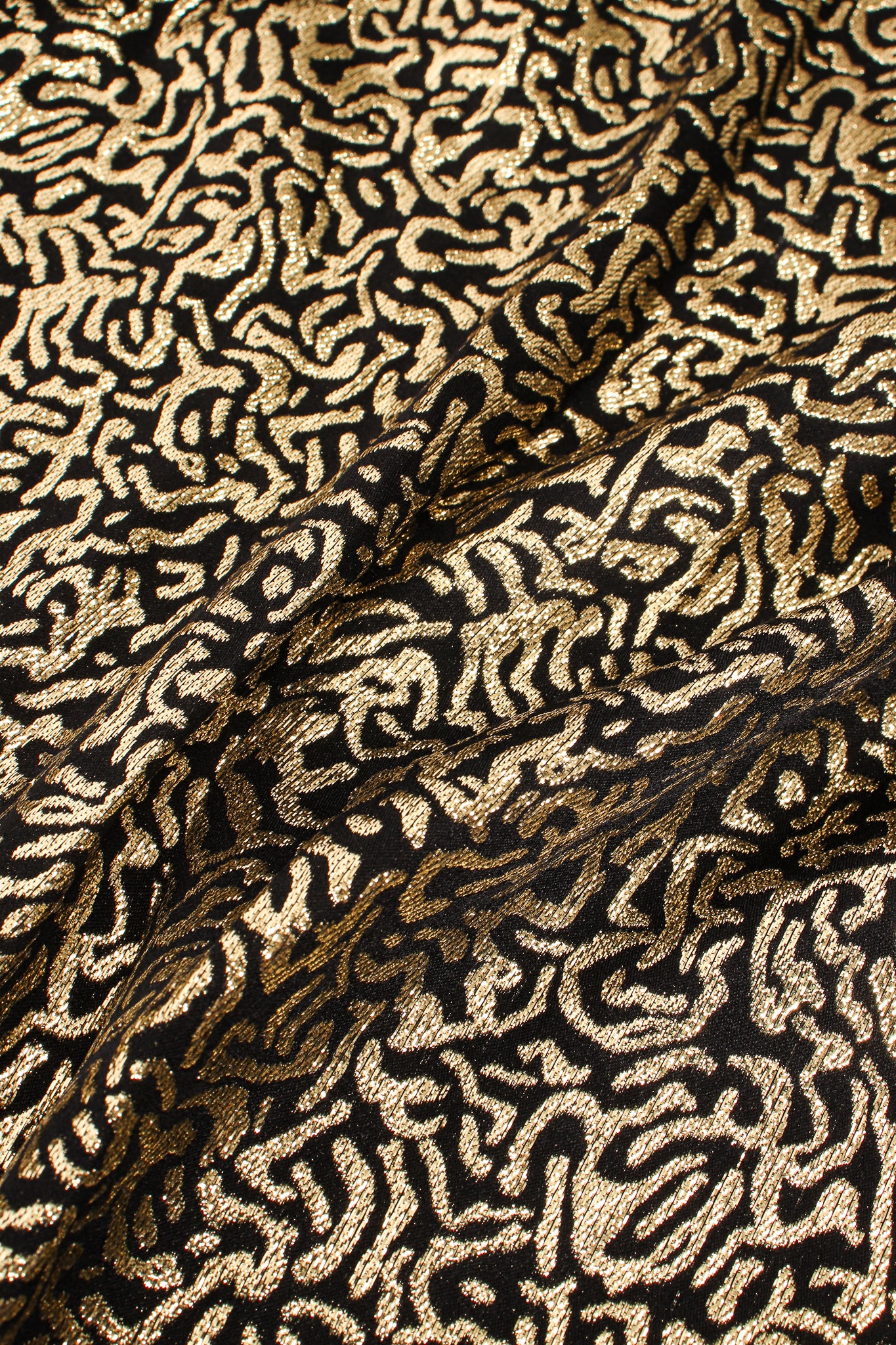 Vintage YSL Yves Saint Laurent Squiggle Lamé Blouse & Skirt Set fabric detail at Recess Los Angeles