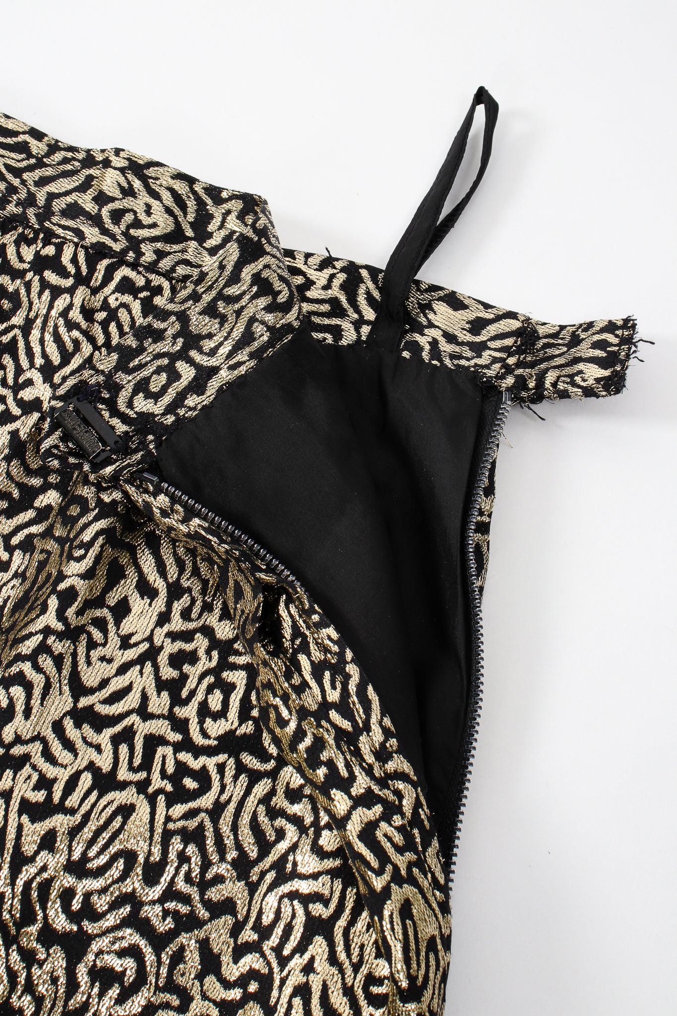 Vintage YSL Yves Saint Laurent Squiggle Lamé Blouse & Skirt Set skirt zip @ Recess Los Angeles