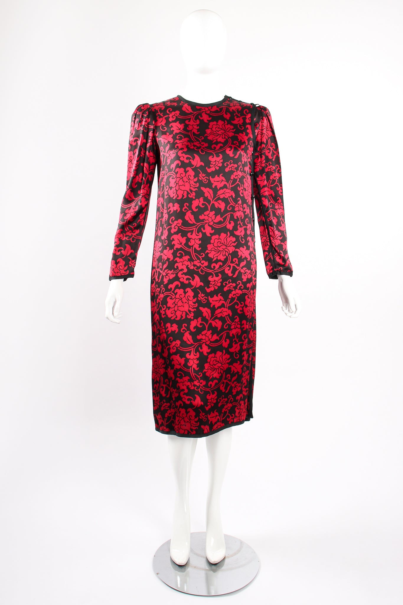 Vintage Yves Saint Laurent YSL Floral Damask Shift Dress on Mannequin Front at Recess Los Angeles