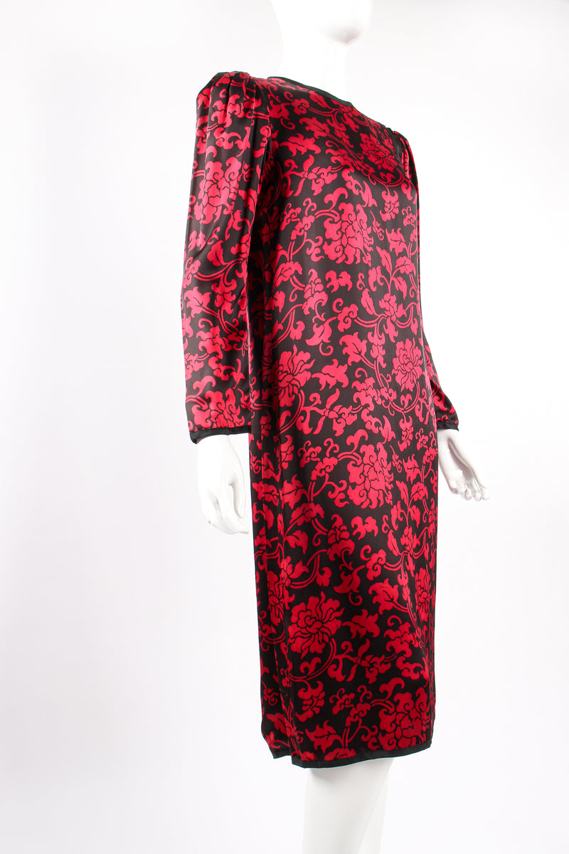Vintage Yves Saint Laurent YSL Floral Damask Shift Dress on Mannequin angle at Recess LA