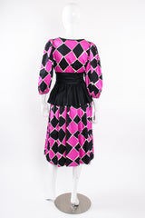 Vintage YSL Yves Saint Laurent Harlequin Balloon Sleeve Peplum Dress Mannequin back @ Recess LA