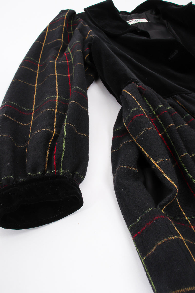 Vintage Yves Saint Laurent YSL Flannel Checked Velvet Bodice Dress pocket at Recess LA
