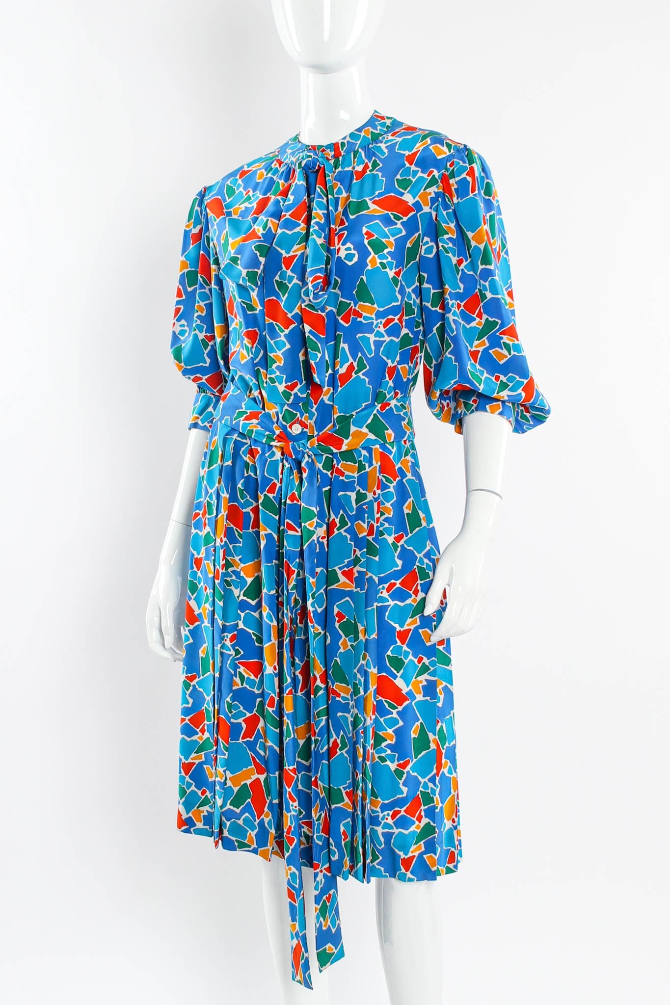 Vintage Saint Laurent Abstract Mosaic Print Dress mannequin angle/sleeves @ Recess Los Angeles