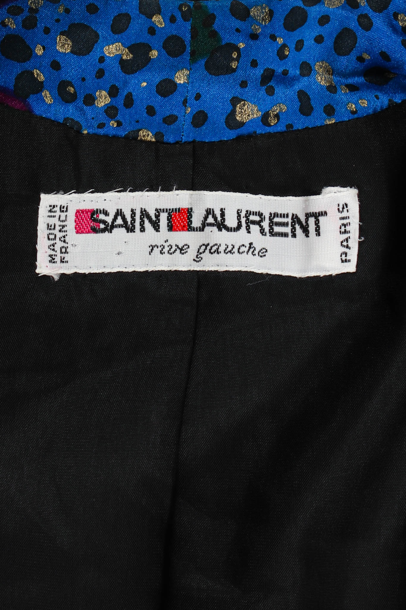 Vintage Saint Laurent Abstract Speckle Silk Jacket label @ Recess Los Angeles