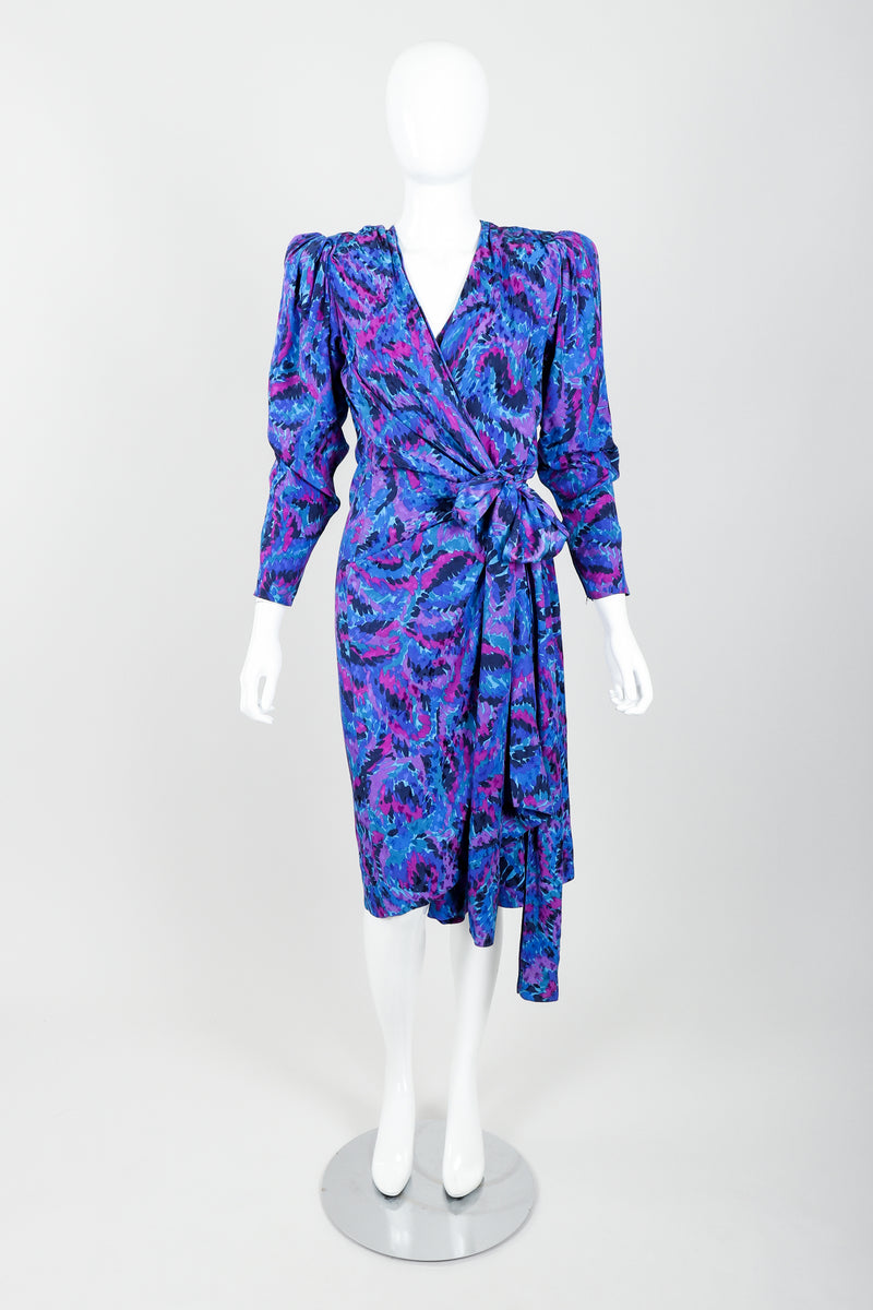 Vintage YSL Yves Saint Laurent Impressionist Wrap Dress on Mannequin Front at Recess