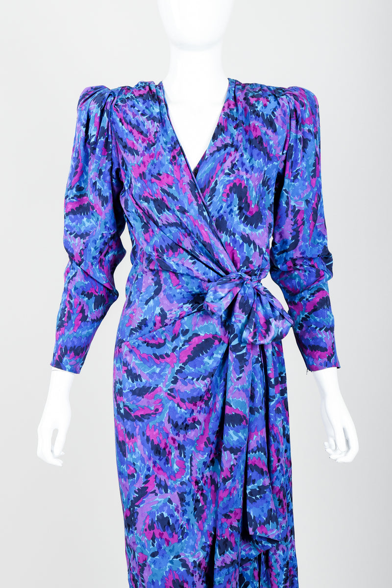 Vintage YSL Yves Saint Laurent Impressionist Wrap Dress on Mannequin Front Crop at Recess