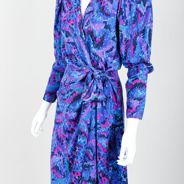 Blue silk yves saint laurent hot sale wrap dress