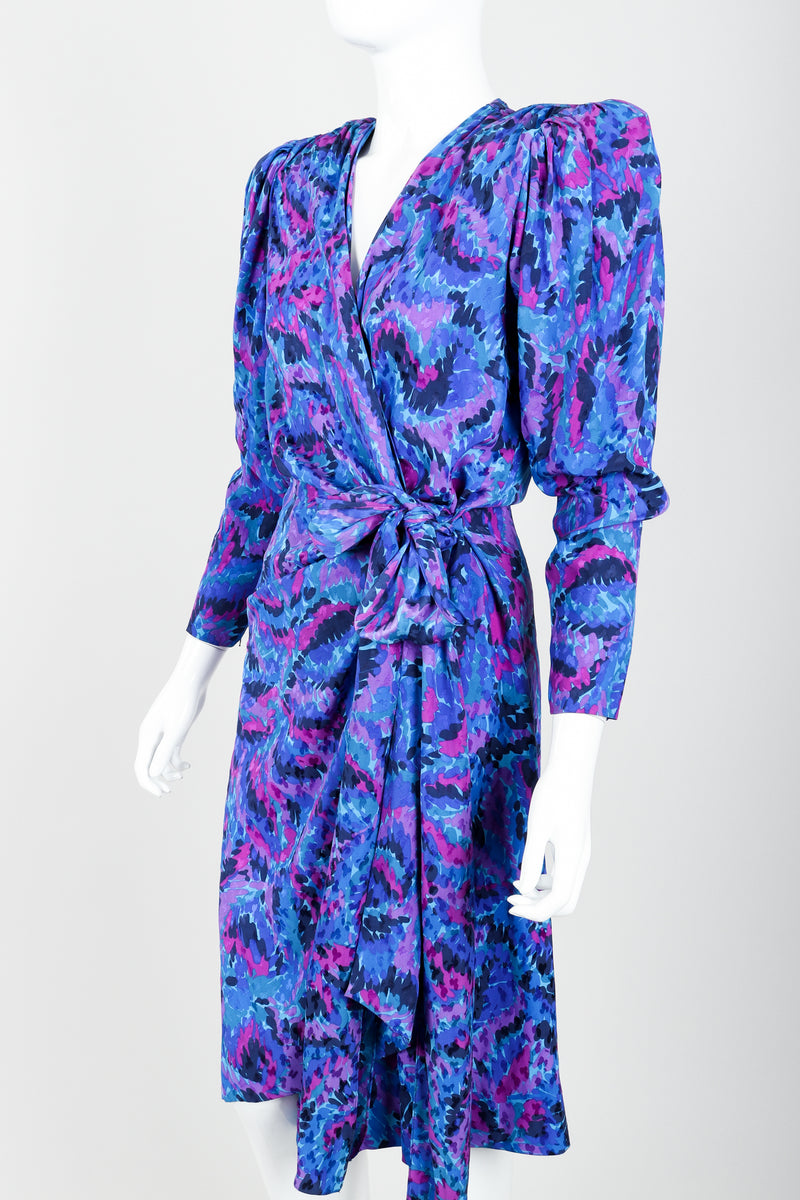 Vintage YSL Yves Saint Laurent Impressionist Wrap Dress on Mannequin Angle Crop at Recess