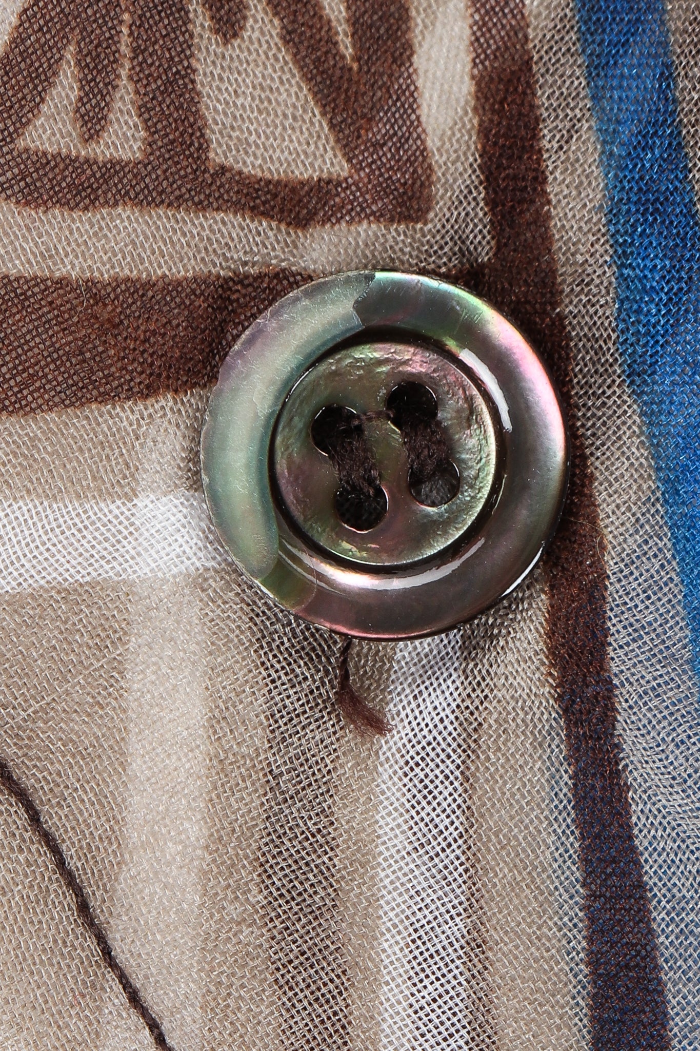 Vintage Yves Saint Laurent YSL Rive Gauche Wax Print Ankara Organza Blouse button detail at Recess