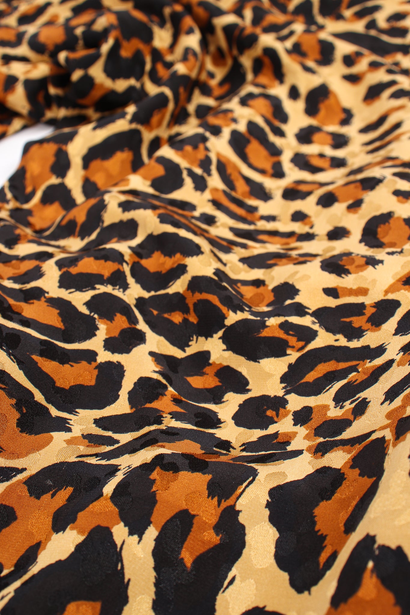 Vintage Yves Saint Laurent YSL Leopard Scarf Dress fabric detail at Recess Los Angeles