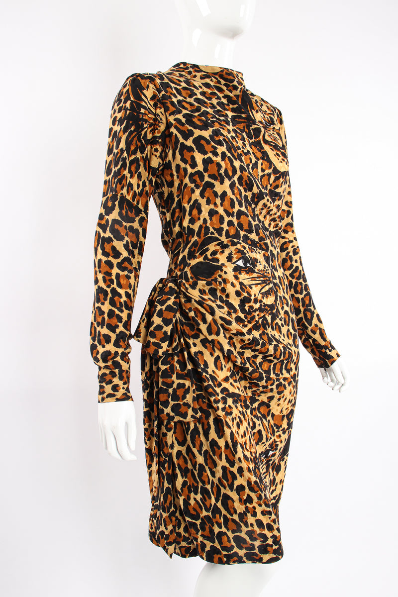 Vintage Yves Saint Laurent YSL Leopard Scarf Dress on Mannequin angle at Recess Los Angeles