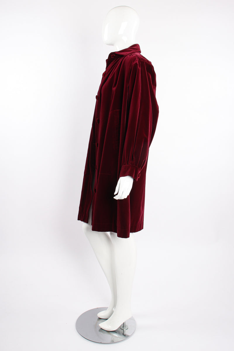 Vintage YSL Yves Saint Laurent Velvet Swing Coat on Mannequin side at Recess Los Angeles